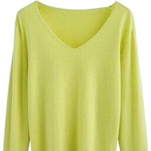 XS Olsen Woman Sweater VNeck Pullover Solid Basic Side Slits High-Low 3/4 Sleeve